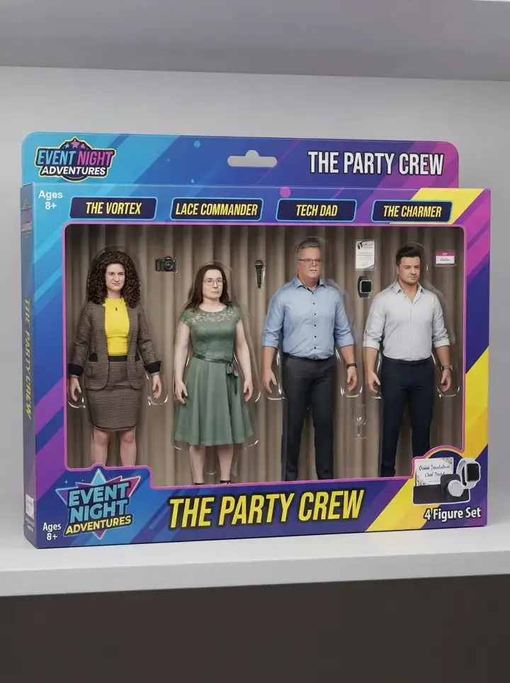 Team als Actionfiguren in Verpackung